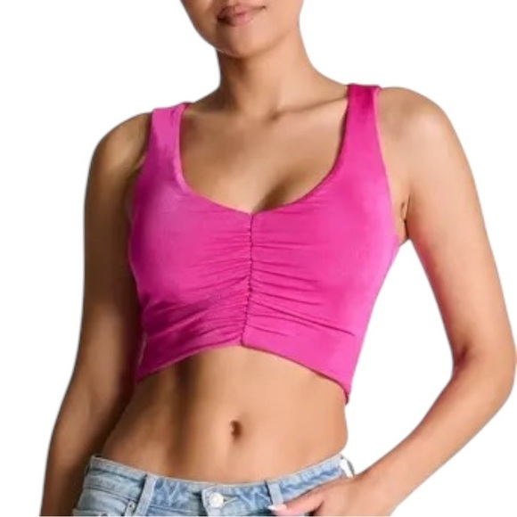 NWOT N BY NAKED WARDROBE Shirred Crop Top in Fuchsia SZ M - Picture 1 of 6